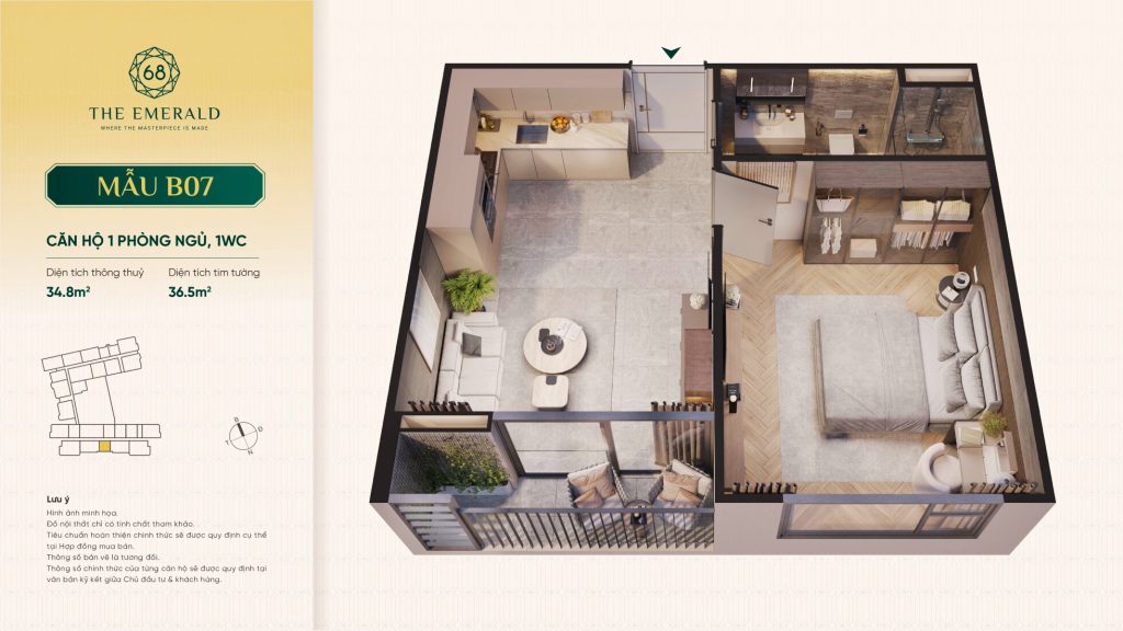 Căn 01PN, 01WC The Emerald 68 B07