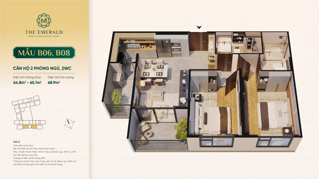 Căn 02PN, 02WC của The Emerald mẫu B06, B08