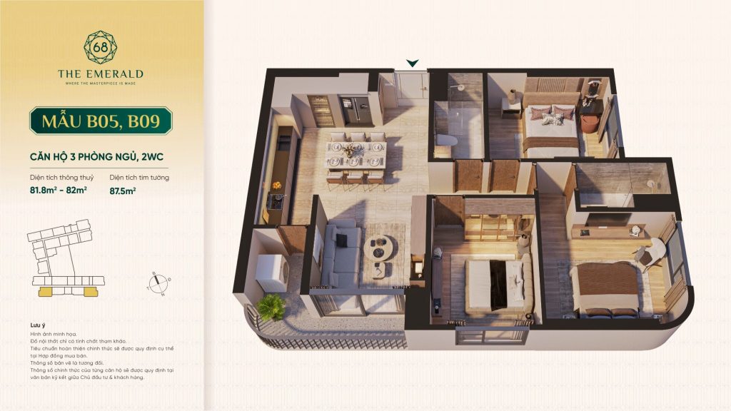 Căn 03PN,2WC The Emerald 68 B05 B09