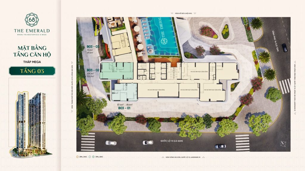 Mặt bằng dự án The Emerald 68 tầng 03